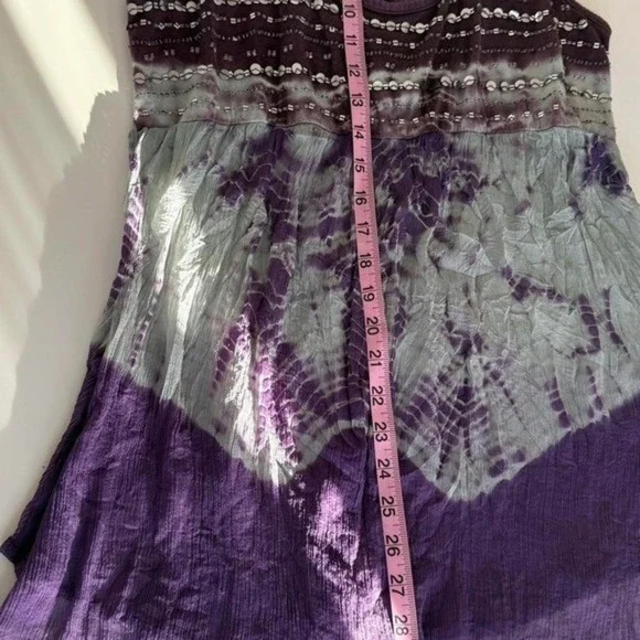 Boho Purple Beaded Sequin Flowy Tie Dye Top XL - Picture 9 of 9